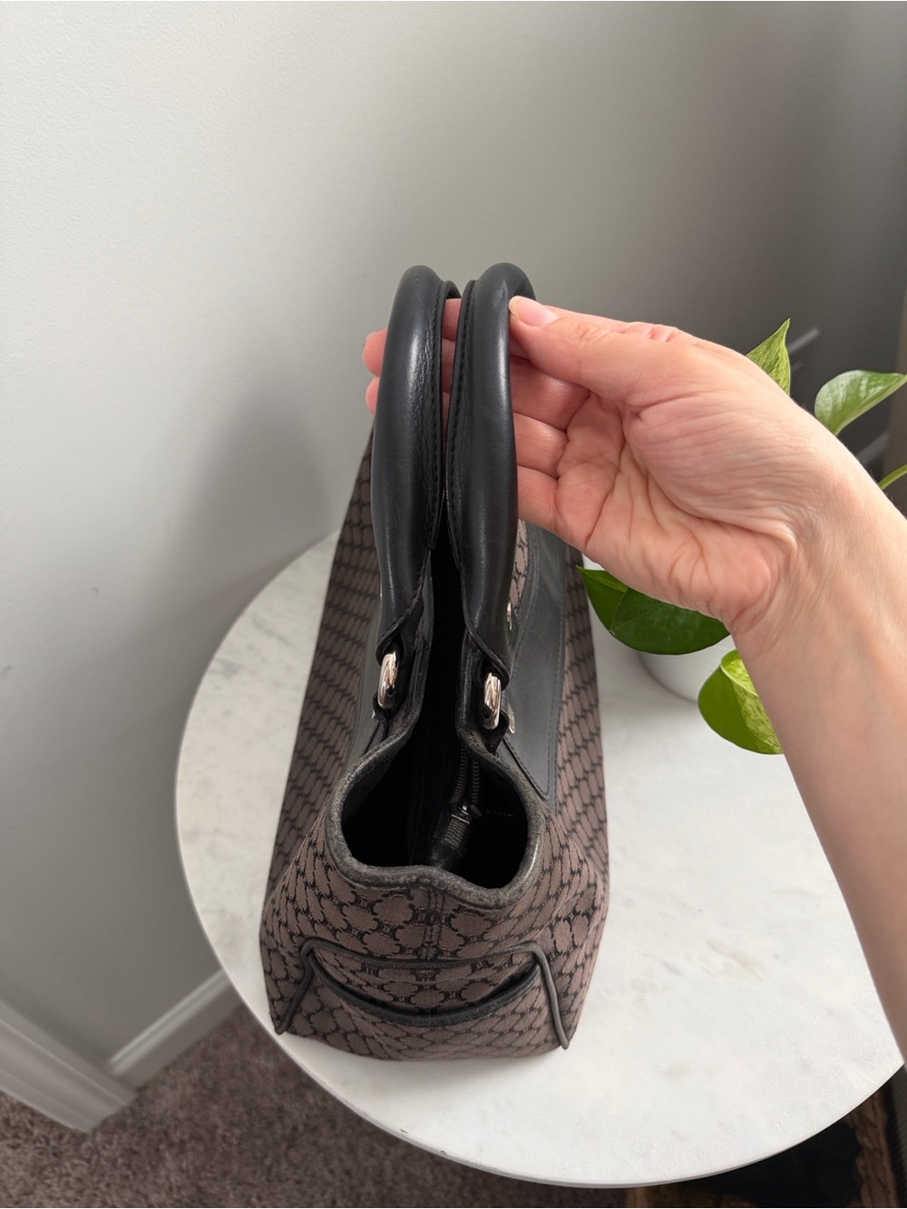 Celine Brown Monogram Canvas Hobo with Black Trim - Picture 7 of 11